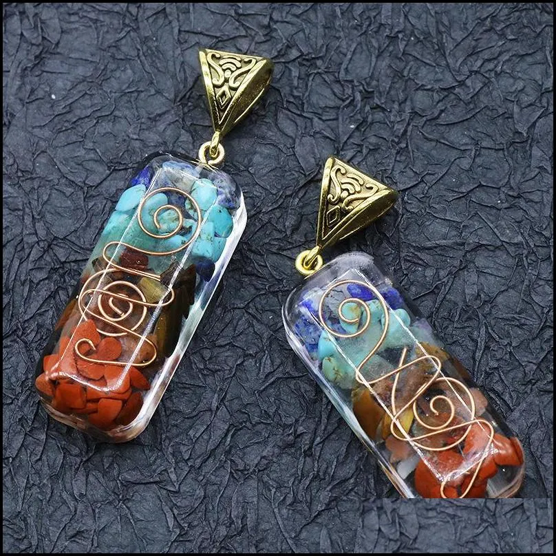  chakra pendant orgone reiki healing colorful chip natural stone energy necklace pendulum amulet orgonite crystal necklaces