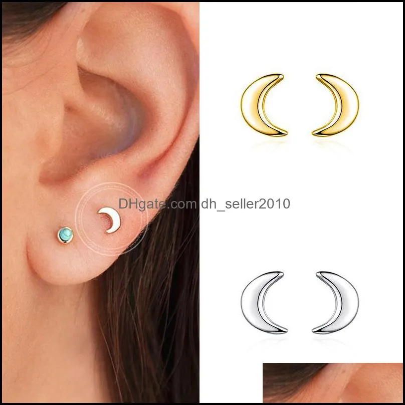 stud prevent allergies 925 silver mini moon earrings gold/silver girls simple fashion jewelry gifts for friends