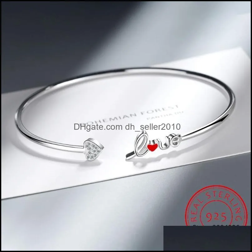 bangle original 925 pure silver love letter red heart shape pulseiras de prata fit for women girl gift of