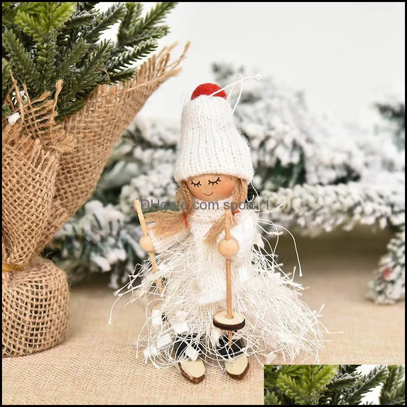 wooden tassel yarn ski doll pendants christmas tree hanging skiing dolls ornament merry christmas tree hanging decoration