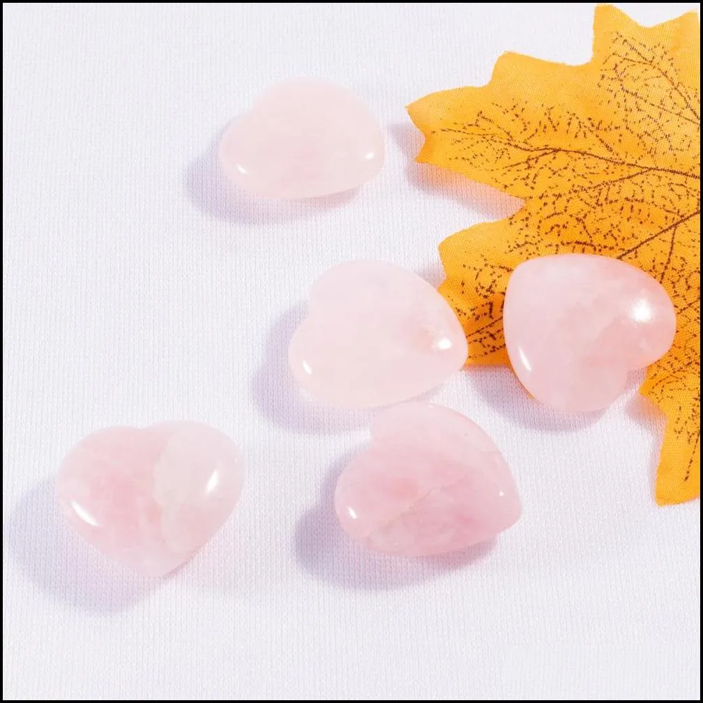 25mm no hole heart loose beads natural stones charms healing reiki rose quartz crystal cab for diy making crafts decorate jewelry