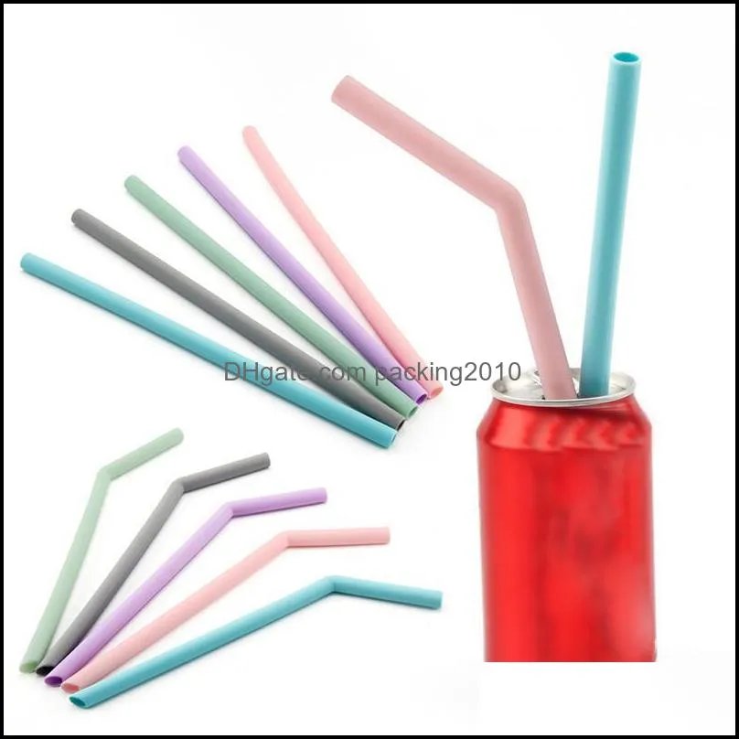 silicone straw set portable food grade silicone straw with cleaning brush reusable milk juice bubble tea silicone drinking straws set