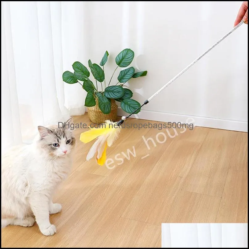 cat feather toy long rod with bells funny kitten stick interactive toys