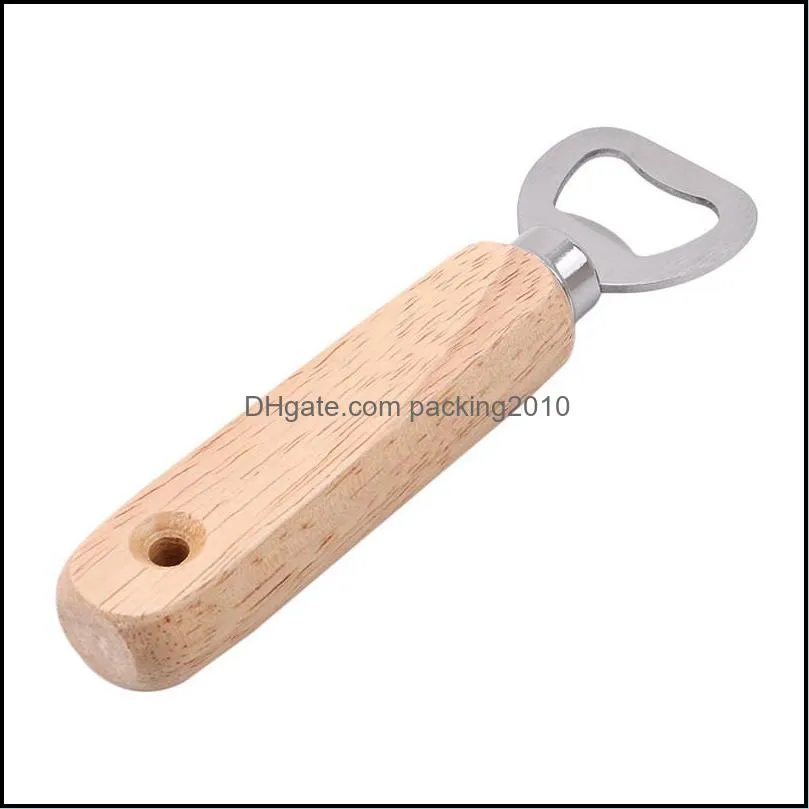 wood handle beer bottle opener stainless steel wooden handle wine beer soda glass cap bottle opener kitchen bar tools