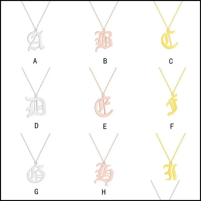 fashion old english alphabet 26 az letter pendant necklace for women stainless steel capital silver gold initial necklace birthday