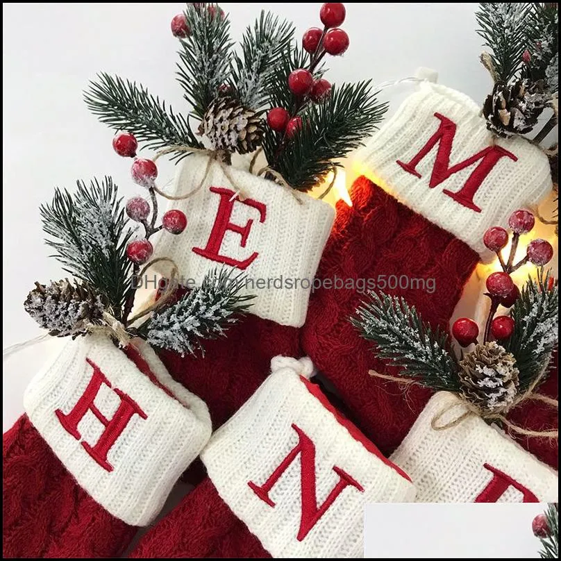 christmas knitted alphabet socks az embroidered knit red xmas holiday stocking