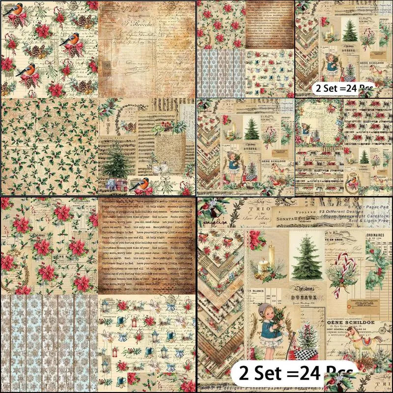 other arts and crafts 24 sheets vintage christmas paper flower diy diary scrapbooking material junk journal ephemera craft