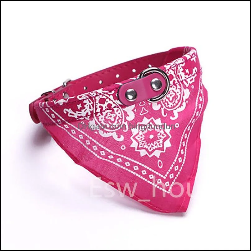 small dog bandana collars cat pet neckerchief pu collar with printed triangular scarf adjustable size dogs bandanas