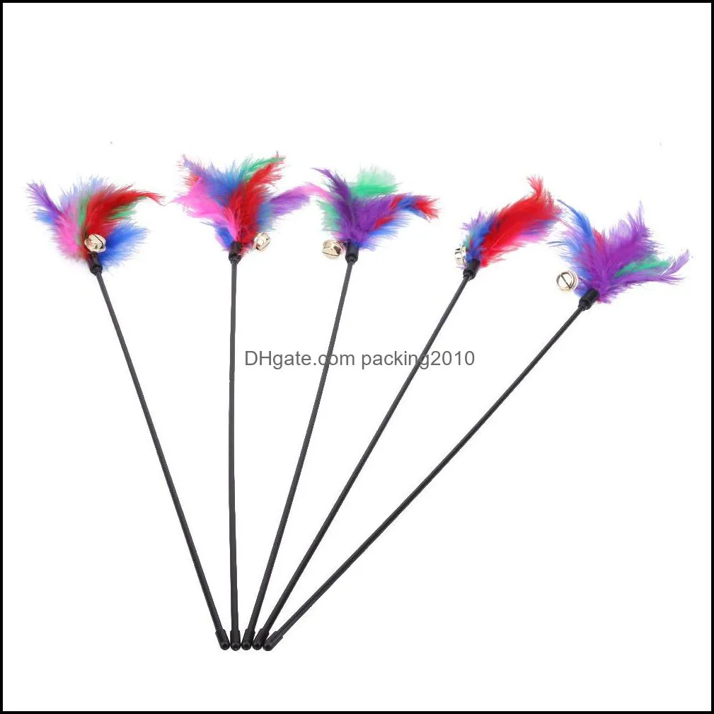 new colorful cat toys kitten pet teaser turkey feather interactive stick toy wire chaser wand toy