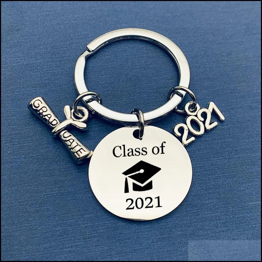 2021 stainless steel creative graduation keychain graduate students positive energy key chain keyring graduation gift jewelry