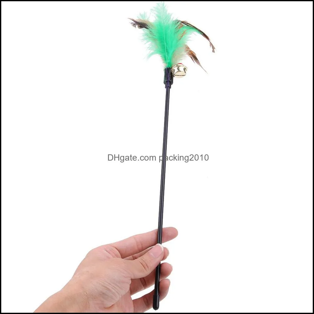 new colorful cat toys kitten pet teaser turkey feather interactive stick toy wire chaser wand toy