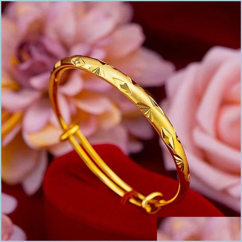 bangle engraved dubai traditional women yellow gold filled female adjust bracelet pretty giftbangle