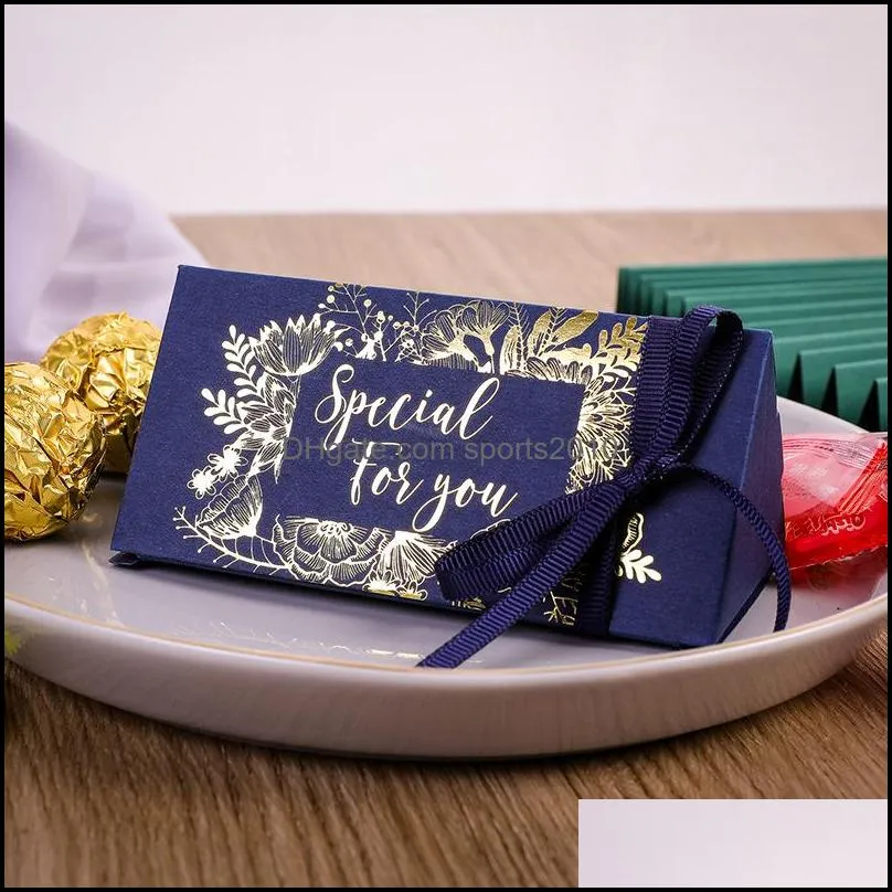 chocolates gift wrap gold plated wedding celebration triangles candy box silk ribbon gifts wrap fashion new arrival 0 33cy m2