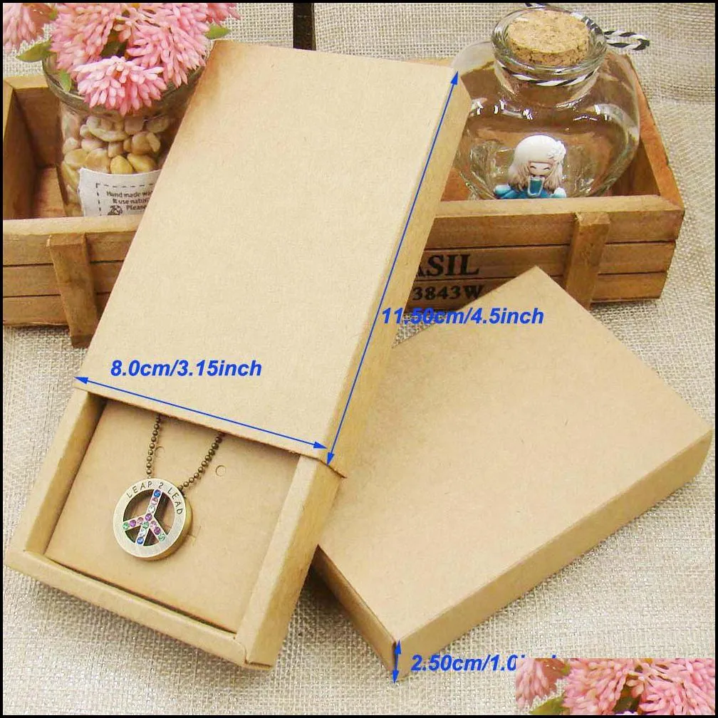 gift wrap 48pcs 4 5x3 15x1 0inch kraft paper jewelry display box custom printed necklace pendant earring package cardboard1