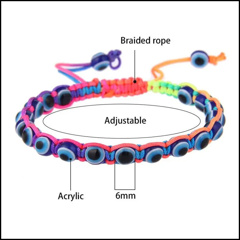 fashion resin bead evil blue eye charms bracelet multicolor string rope braided bangles bracelets for lovers adjustable length