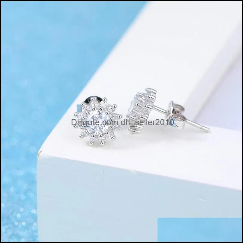 stud 2021 925 silver earrings for women exquisite microinlay full zircon flower earring lady anniversary jewelry gifts