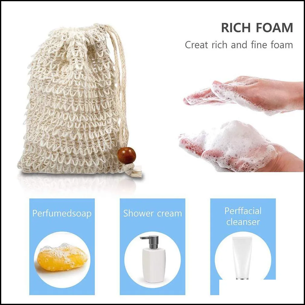 natural exfoliating mesh soap saver brush sisal soap sponge pouch for shower bath foaming and drying 5 5x3 5inch boutique 07