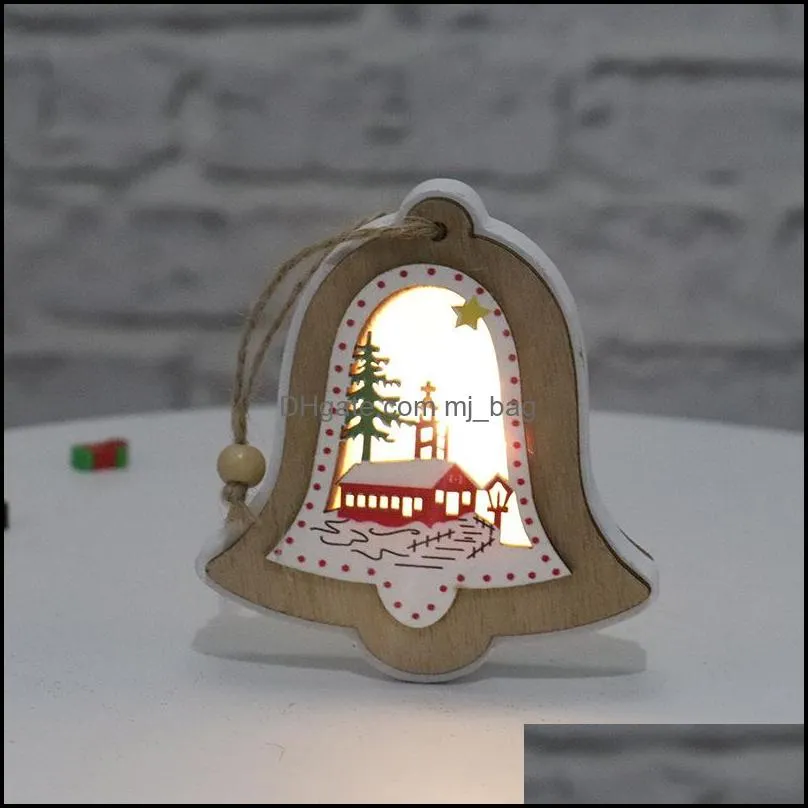 christmas lighted wooden pendant merry christmas tree bell gift star shaped pendant luminous christmas hanging decoration