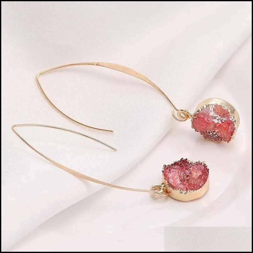 2020 fashion resin stone druzy earrings for women girl gold plating round shape pendant hook earring best lover jewelry gifts