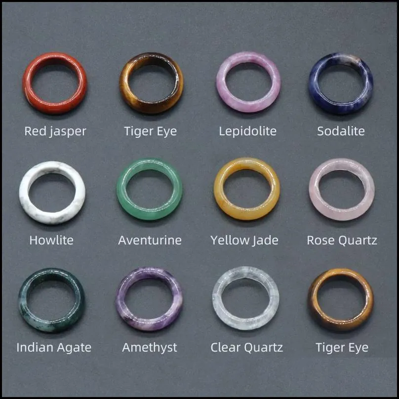 size 16 17mm wide 5mm band rose crystal quartz agates red stone rings topaz sodalite kallaite tigers eye women wedding finger ring