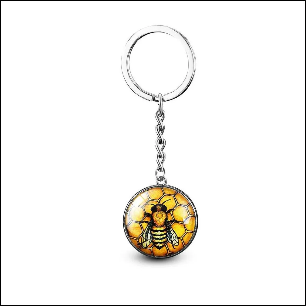 hot selling crystal keychain unique cute bees key holder handmade animal pattern keyring for women girls personalized jewelry gift