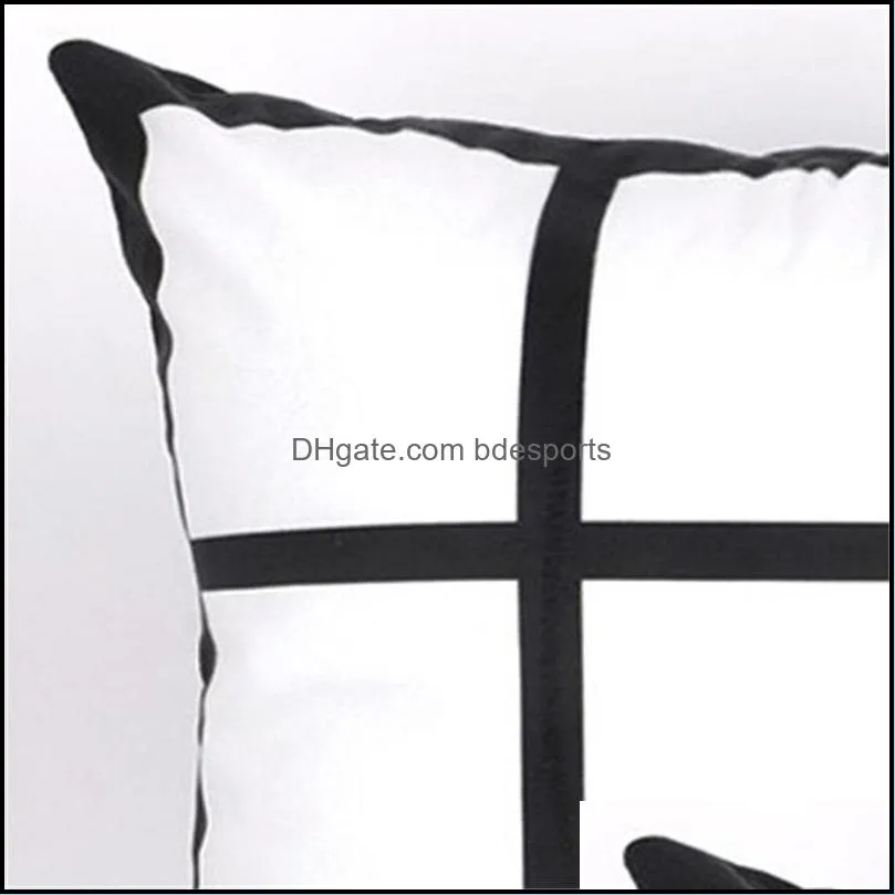 9 panel blank sublimation pillow case black grid woven polyester heat transfer cushion cover throw sofa pillowcases 40x40cm 570 r2