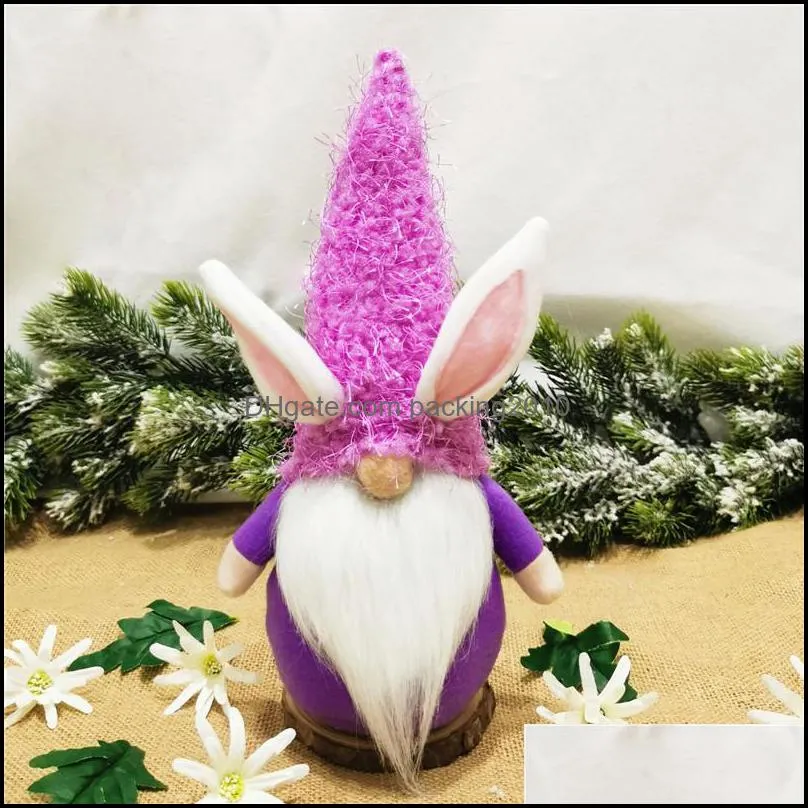 faceless doll rabbit ornament 2021 happy easter party decoration kids bunny toys pink blue purple color