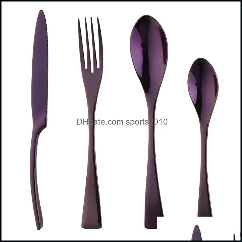 metal cutlery sets stainless steel bright color plated knife and fork spoon dinnereware kits western food flatware suit table decor 42ls