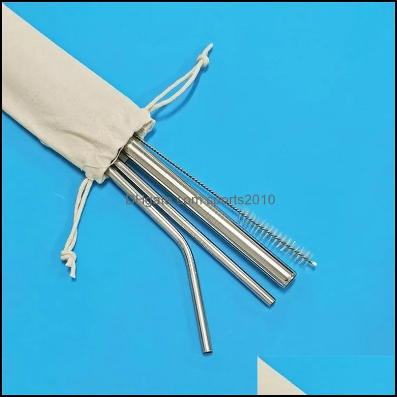 stainless steel straw straight bend tubularis cleaning brush 4 piece set metal straws metallic color suction tubes new arrival 2 9km