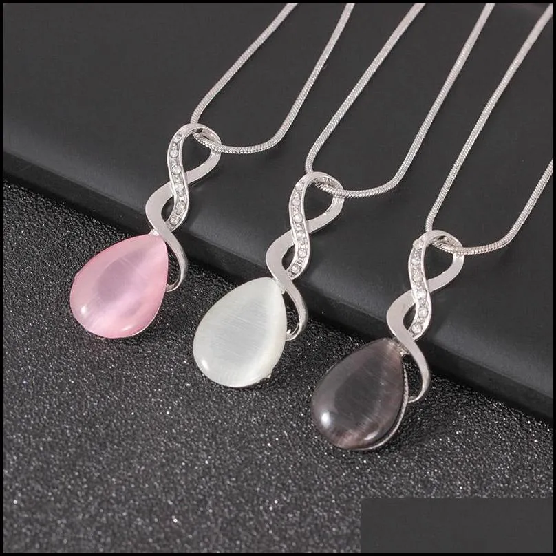 new design pink opal necklace earrings and ring jewelry set natural gem stone water drop necklace earring set jewelry for women