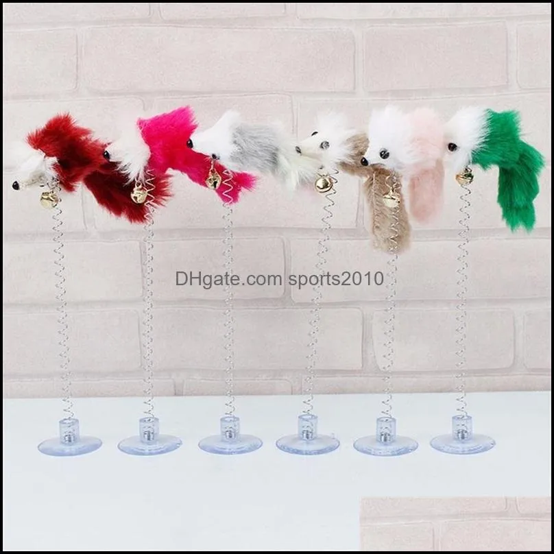 funny swing spring mice with suction cup furry cat toys colorful feather tails mouse toys for cats small cute pet toys 563 r2