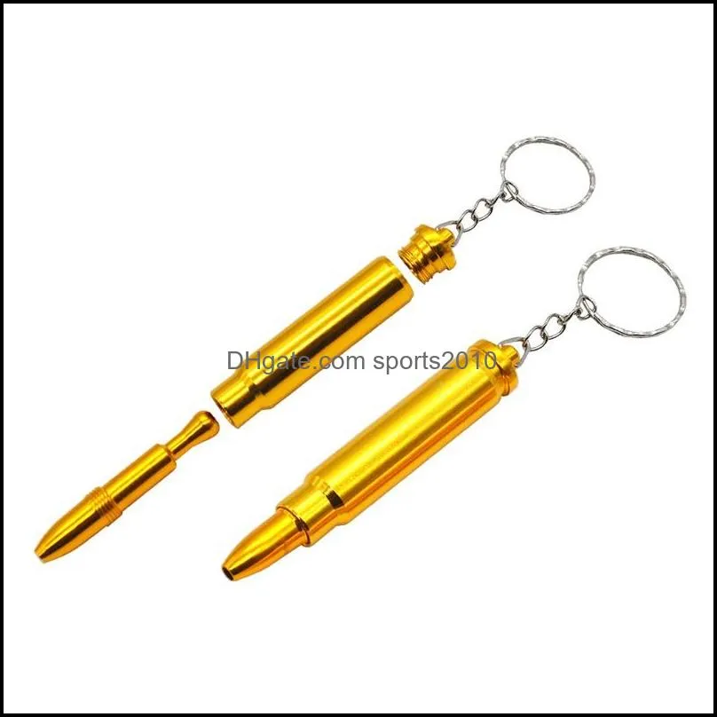 retail/wholesale gold bullet metal key chain smoking pipe head gun pistol bullet shape cigarette pipe 414 r2