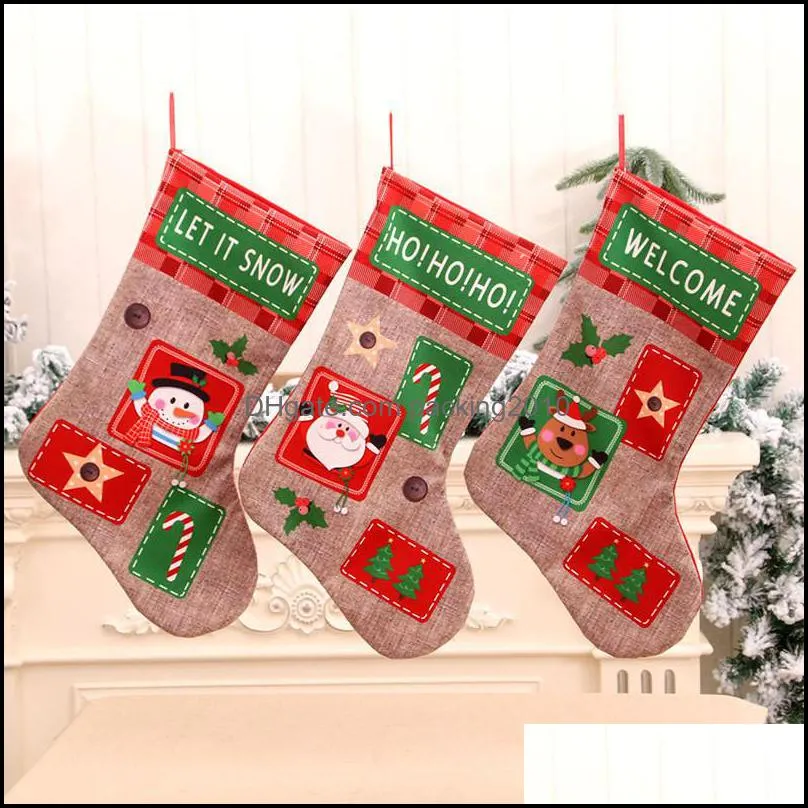 christmas burlap stocking santa snowman deer letters printed christmas tree hanging socks kids gifts candy stocking