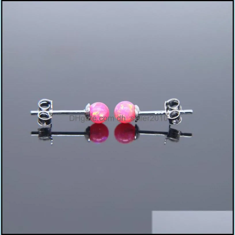 stud 4mm red blue fire opal earrings 925 sterling silver jewelry for ladys gift earring with stamped