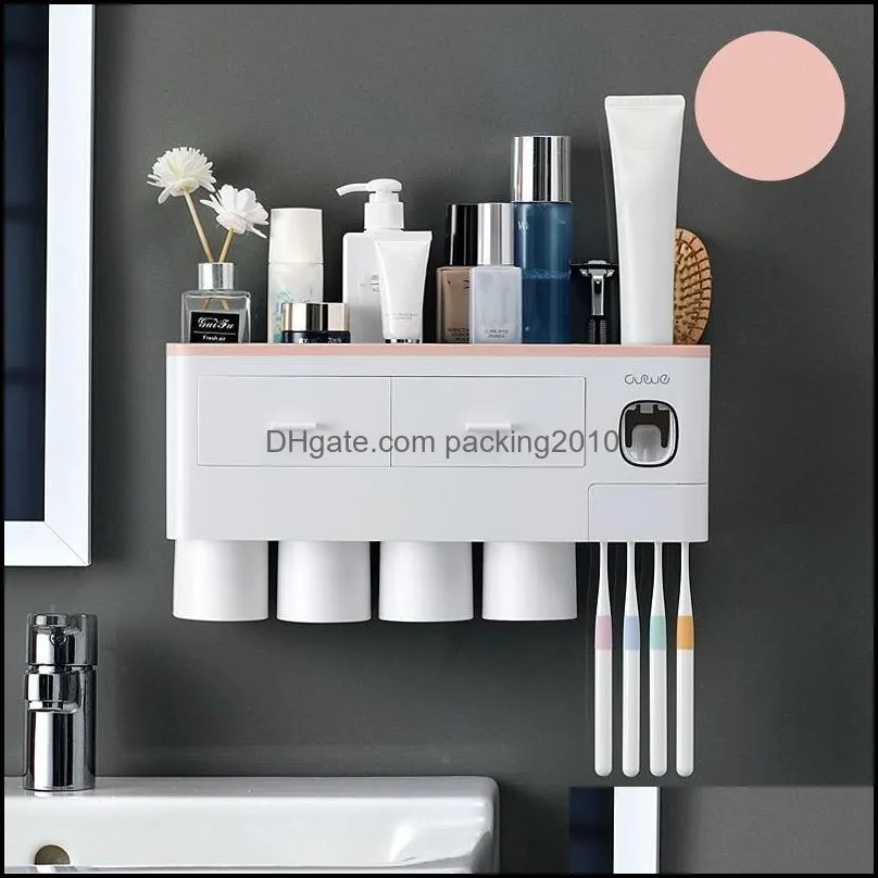 bathroom accessories organizer tools set toothbrush holder automatic toothpaste dispenser holder toothbrush wall mount rack 514 v2