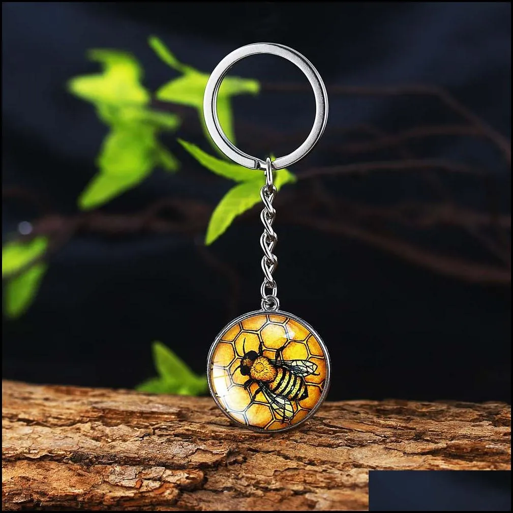 hot selling crystal keychain unique cute bees key holder handmade animal pattern keyring for women girls personalized jewelry gift