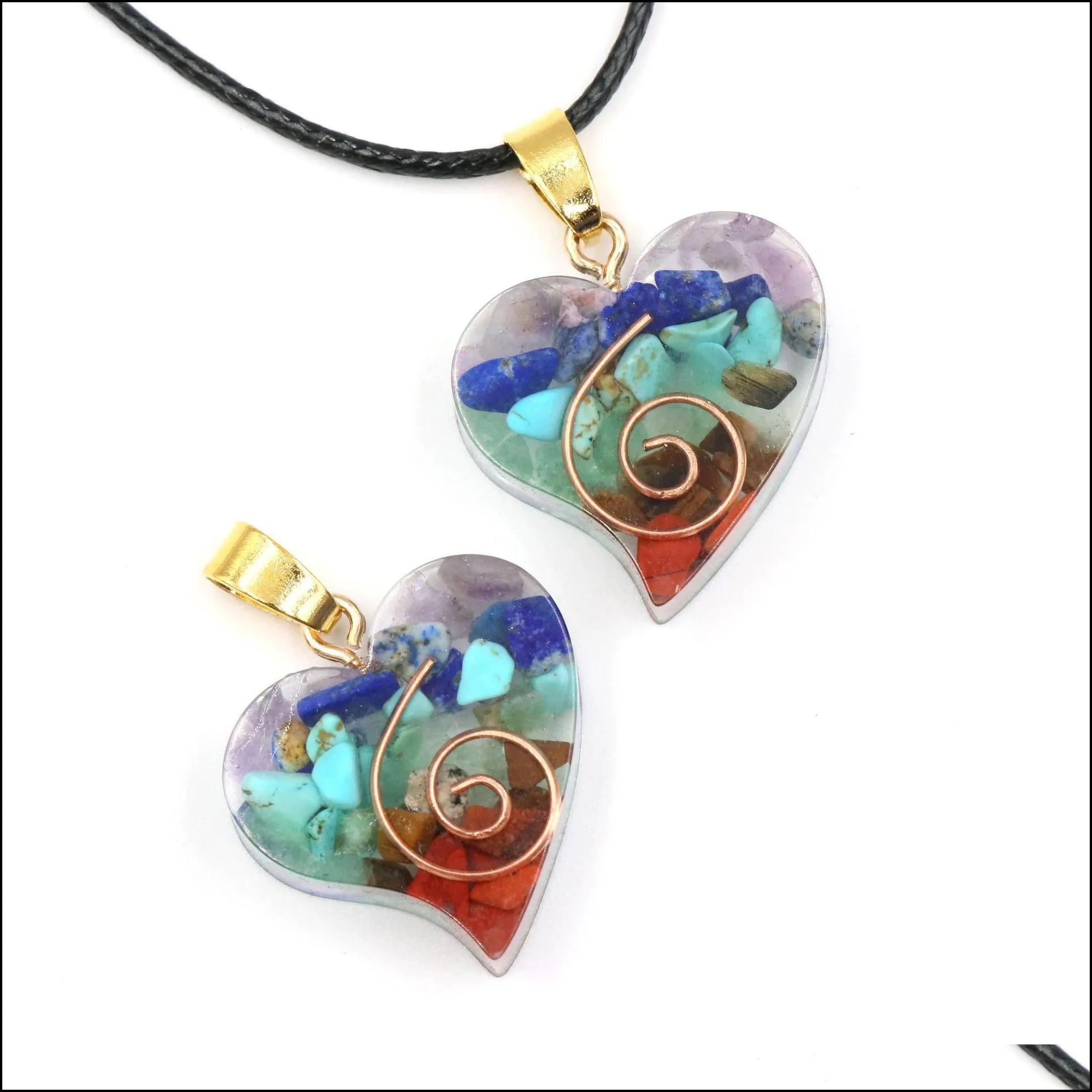 heart reiki healing chips stone natural chakra orgone energy pendant necklace pendulum amulet orgonite crystal necklaces