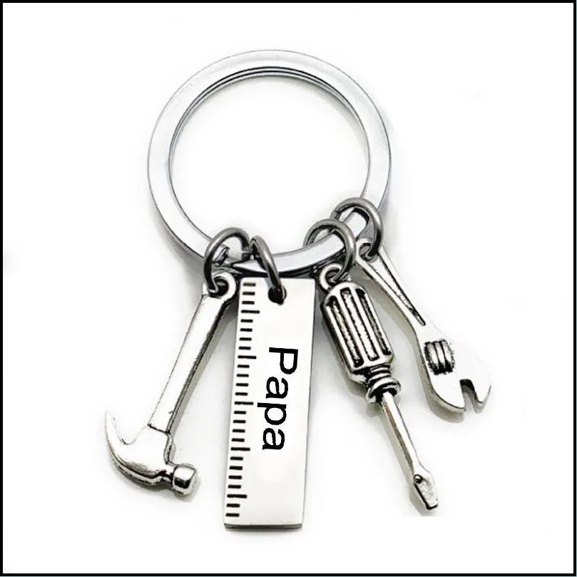 stainless steel keychain engraved dad papa grandpa tools key rings gift for dad fathers day creative father key chain jewelry