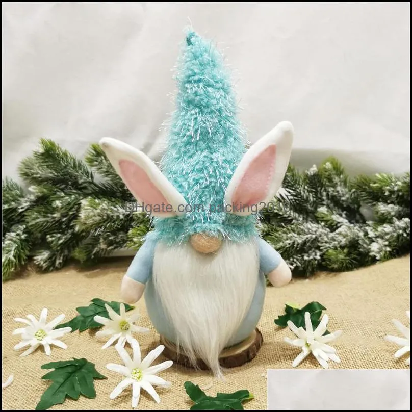 faceless doll rabbit ornament 2021 happy easter party decoration kids bunny toys pink blue purple color