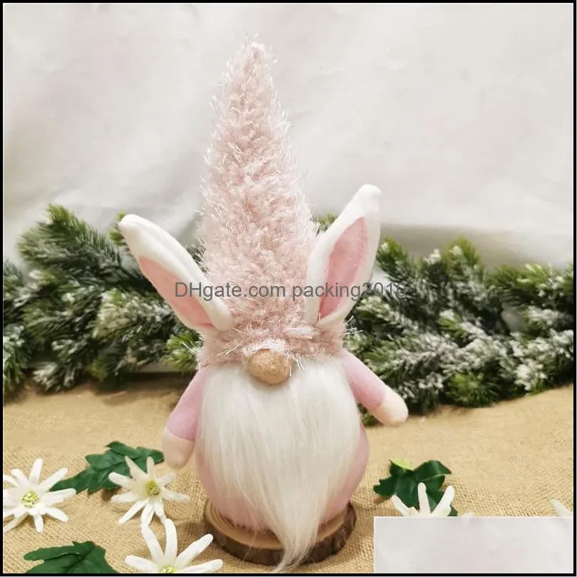 faceless doll rabbit ornament 2021 happy easter party decoration kids bunny toys pink blue purple color