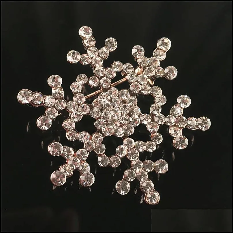 crystal snow flower brooch pin charm women gem pendant rhinestone big snowflake winter snow theme christmas brooches wholesale