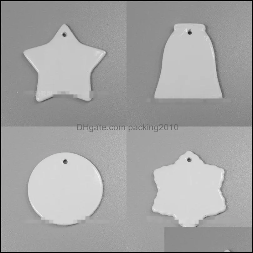 3 inch sublimation blanks pendant ceramic diy heat transfer pattern round star heart snowflower ring shape xmas decor pendants new 3yj