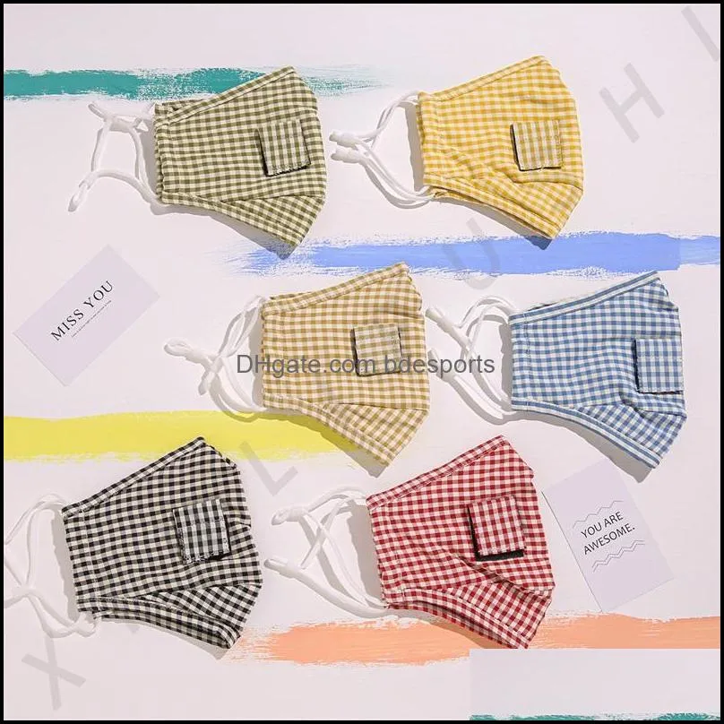 drinking holes plaid mascarilla reusable cotton face masks can put filter piece good respirator adult kids washable pm 2 5 foldable 5xl