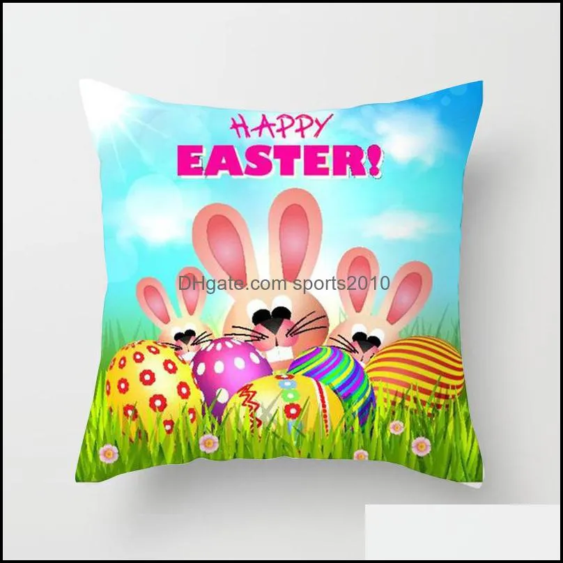 happy easter pillowcase easter bunny egg decorative cushion cover cartoon rabbit print pillow cover for sofa car home decor 45x45cm