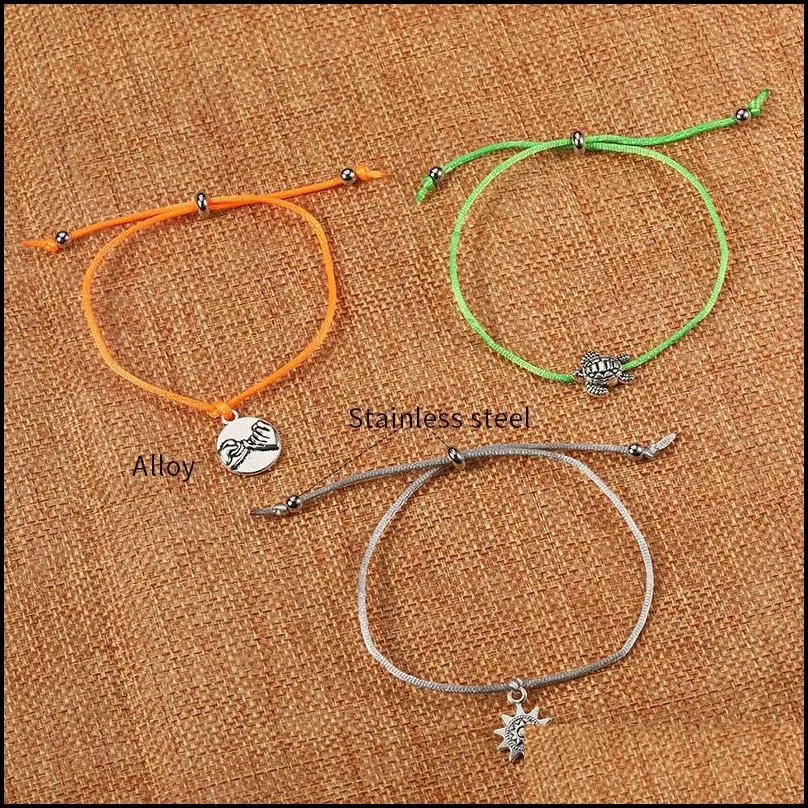handmade 5 color wax rope braided charm bracelet for women men elephant life of tree friendship love turtle pendant bracelet with wish