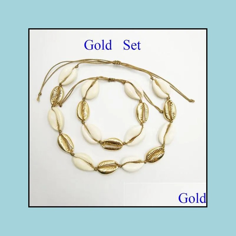 natural shell beads rope bracelet necklace set fashion jewelry for women handmade zinc alloy shell braid bracelets necklaces best