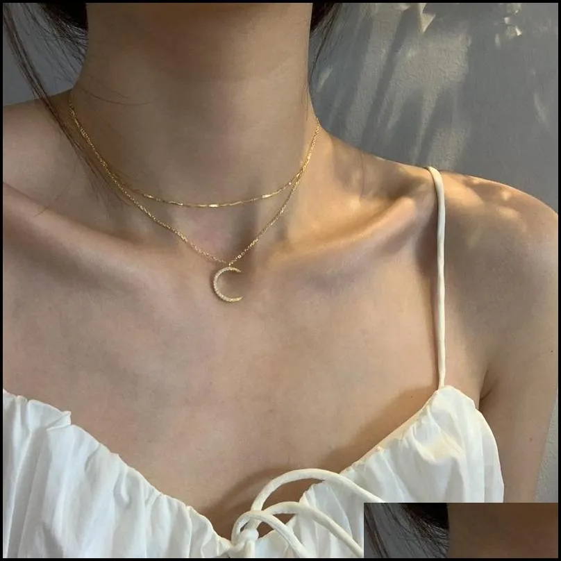 louleur real 925 sterling silver moon necklace elegant double layer gold chain necklace for women fashion luxury fine jewellery 09281x