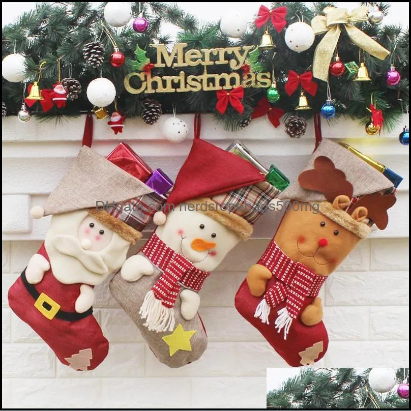 christmas stockings gift bag santa deer snowman xmas hanging ornament socks large size candy gift bags xmas tree moose decoration