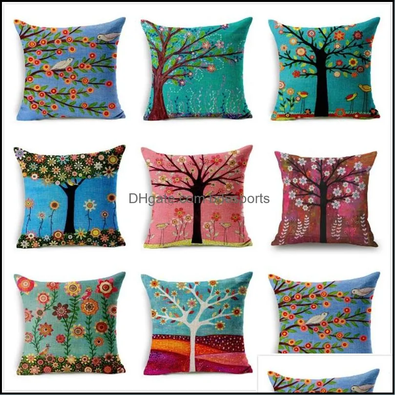 floral pillow case flower tree cotton pillowslip colorful pillows cover flax fluffy home decor sofa 4 5qj uu