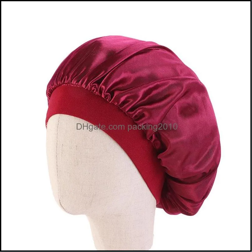 child satin silk fitted sleep hats head wrap broad brim hair bonnets elastic candy color bath hat circular shower room accessories 4 22ba